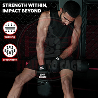 Protège-mains de Muay Thai noirs de qualité supérieure, rembourrage doux, ajustement élastique, fermeture Velcro réglable, design demi-doigts, écologiques