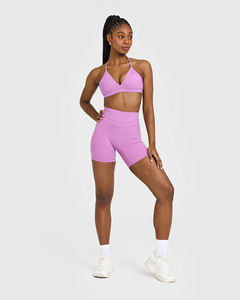 Shorts unis violet orchidée pour femmes, best-seller, taille haute, avec ceinture compressive et tissu anti-transpiration, idéal pour la gym - Product Image 4