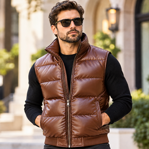 Men's Genuine Leather Bomber <b>Vest</b> Breathable Autumn Sleeveless Coat Gift Him - Product Image 5