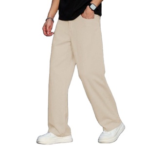 Men's Trending Modern Straight Fit Beige Wide Leg Denim Jeans Eco Friendly Breathable Pant Street Style Fashion Jeans Size 26-40 - Product Image 5