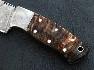 Custom Handmade Damascus Steel Clip Point 3mm Non-Adjustable Horn Handle Leather Sheath DIY Grade OEM Available Camping <b>Knife</b> - Product Image 3