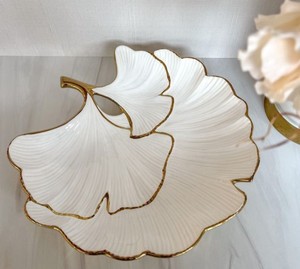 Ensemble d'assiettes décoratives en aluminium en forme de feuille, faites à la main, avec bordure dorée, motif végétal, design moderne pour la décoration de la maison et les fêtes - Product Image 5