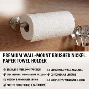 Modern Brushed Nickel Wall Mount <b>Paper</b> Towel Holder Stainless Steel Single Arm Hand Towel Bar Organizer for <b>Kitchen</b> Bathroom - Product Image 2