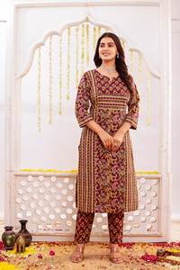 Ensemble de vêtements festifs en coton de qualité supérieure – Kurti Aline confortable avec poche et dupatta – Toutes les tailles M à 3XL - Product Image 2