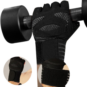 Gants de fitness demi-doigts Leeton en maille noire pour la musculation avec support de poignet unisexe - Product Image 5