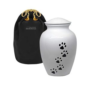 Urne funéraire en céramique pour animaux de compagnie, forme goutte d'eau, blanche avec motif empreinte de patte, hermétique pour chiens - Product Image 6