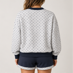<b>Women's</b> Light Heather <b>Grey</b> Inverse Polka Crew Neck 2-Piece <b>Shorts</b> Set Custom Casual Sportswear - Product Image 2