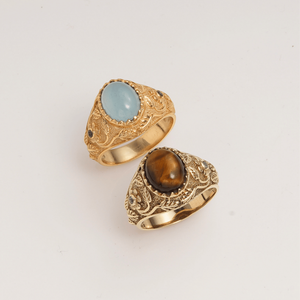 Anillo con Cabujón de Ojo de Tigre Natural, Bisel de Latón, Diseño Vintage, Hecho a Mano, Unisex, Elegante, para Regalo - Product Image 5
