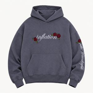 เสื้อฮู้ดโอเวอร์ไซส์ผู้ชาย ลายปักโครงกระดูกดอกไม้ สไตล์สตรีทแวร์ สีเทา ผ้าฝ้ายเฟรนช์เทอร์รี่ สไตล์ฤดูใบไม้ร่วง - Product Image 1