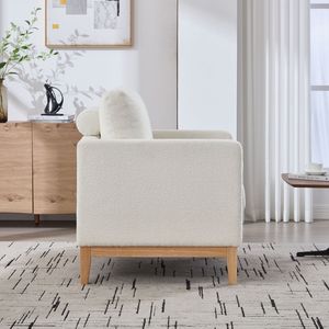 Poltrona Singola Moderna Stile Fattoria da 90 cm con Gambe in Legno Naturale e Base in Legno per Lettura nel Soggiorno - Product Image 6