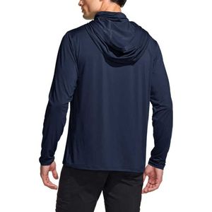 Men's Navy <b>Blue</b> <b>Long</b> <b>Sleeve</b> Hooded UV Protection Shirt Anti-UV Pullover Solid Color Fishing Wear Outdoor Sports - Product Image 5