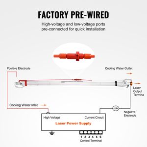 Tubo de Corte Láser de CO2 de 60 W, Longitud de 49.2 Pulgadas con Diámetro de 2 Pulgadas, Vidrio de Borosilicato, Cabezal de Metal de 5000-6000 h para Máquinas de Grabado Láser - Product Image 5