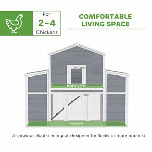 Grande Pollaio in Legno da 169 cm con 2 Cassette per la Deposizione delle Uova, Vassoio Scorrevole e Rampa per Animali da Fattoria - Product Image 4