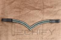 Bride de cheval en cuir de qualité supérieure avec bande frontale en cristal vert en forme de V, logo personnalisé, taille ajustable, emballage en boîte