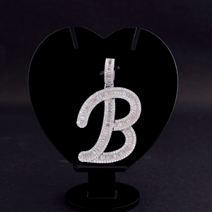 925 sterling <b>Silver</b> Moissanite <b>Initial</b> B <b>Pendant</b> Iced Out Letter <b>Pendant</b> Hip Hop Diamond Baguette Luxury Custom Name Jewelry - Product Image 1