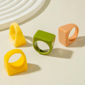 Unisex Geometric Personality Exaggerated Acrylic <b>Resin</b> Lucite Colorful Gradient <b>Ring</b> Fashion Jewelry - Product Image 3