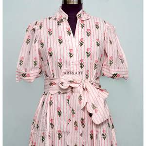 Nouvelle arrivée, robe mi-longue indienne style A, décontractée, pour soirée, robe d'été pour femme, une pièce, confortable au quotidien, 100% coton pur, imprimé floral Kangura - Product Image 4