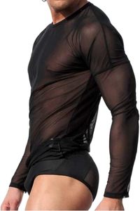 T-shirt en maille noire unie à manches longues et col rond, respirant, de haute qualité, coupe ajustée, effet résille, sous-vêtement. - Product Image 4