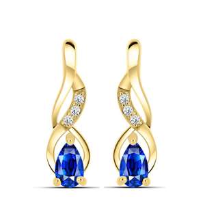 Elegantes Pendientes Largos de Oro Sólido de 14k con Zafiro Azul Natural y Diamantes Engastados en Bisel - Product Image 3