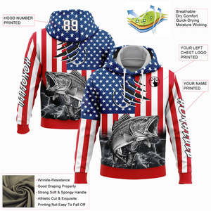 เสื้อฮู้ดลายธงชาติอเมริกันสำหรับตกปลาเบส แบบ unisex สวมใส่สบาย พิมพ์ลาย ผ้าฟลีซถัก มีกระเป๋า ทรงปกติ สไตล์ฤดูหนาว - Product Image 2
