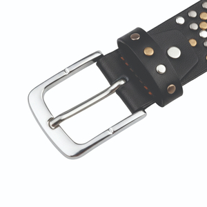Ceinture décontractée en cuir véritable avec clous à pois, boucle ardillon argentée, durable, moulage monobloc, en cuir de vachette - Product Image 5