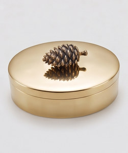 OEM Gold Finish Smooth Round Metal Date And Dry Fruit Storage Box Pinecone Handle Jar - Product Image 2