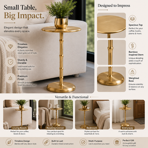 Modern <b>Gold</b> Metal Round <b>Side</b> <b>Table</b> with Sculpted Pedestal Base, Accent End <b>Table</b> for Living Room, Bedroom & Home, office Decor - Product Image 6
