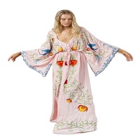 Robes décontractées pour femmes, élégantes, imprimées, à pois, style kaftan, longueur genou, été, silhouette plage, manches bouffantes, 100% lin