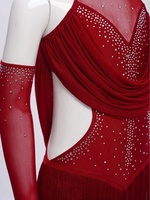 Traje de Baile Latino para Niñas de 6 a 16 Años, Leotardo con 1 Par de Guantes de Malla para Competencia de Cha-Cha Tango, Clases de Baile, Fiestas y Presentaciones