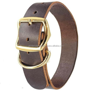 Collar de perro de cuero marrón clásico con hebilla de latón resistente y duradera, extremos de correa remachados, anillo soldado, collar ajustable para mascotas - Product Image 5
