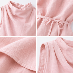 OEM Custom Bulk Supplier Women Casual Sleeveless Cotton <b>Linen</b> Blouse Elegant Cowl Neck <b>Top</b> Vintage Bohemian Adjustable Waist Tie - Product Image 5