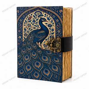 Diario de Cuero de Pavo Real Hecho a Mano, Cuaderno Floral Vintage con Borde Irregular, Diario Celestial, Libro de Escritura, Regalo Personalizado - Product Image 1