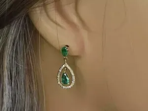 Moissanite <b>Green</b> Teardrop Dangle <b>Earrings</b> 925 Sterling Silver Gold Plated Women Luxury Jewelry Gift - Product Image 3