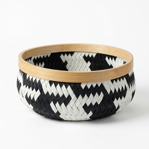 Rafika Wave <b>Basket</b> Woven Natural Fiber Storage Bowl Zigzag Pattern Decorative Decorative Home Organizer Tabletop <b>Tray</b> - Product Image 1