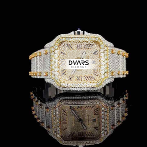 Fashion New Design VVS Moissanite Diamond Watch Square Shape <b>Ice</b> <b>Out</b> Jewelry 41mm Moissanite Watch Cuabn <b>Chain</b> Sets - Product Image 1