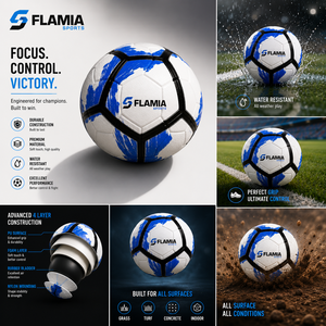 Flamia Sports <b>Training</b> <b>Football</b> Size 5 White Blue Black Eco-Friendly High Air Retention Rubber Bladder Classic Screen Printed - Product Image 3
