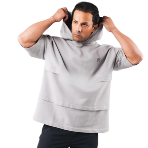 Sudadera con Capucha de Manga Corta para Hombre, Color Sólido, Corte Holgado, Estilo Casual Urbano, Personalizable al por Mayor - Product Image 3