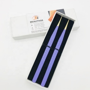 Pinzas de extensión de pestañas de acero sostenible con agarre de diamante, aplicador profesional, extensiones de pestañas, Punta puntiaguda de oro púrpura, Belleza - Product Image 2