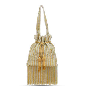 Sac de soirée perlé avec fermeture à cordon et pompon, sac à bandoulière fait main pour soirée, style élégant - Product Image 1