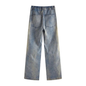 Prix de gros 2026 Jeans pour femmes en coton, taille haute, coupe ample à jambe large, délavé, style vintage, décontracté, personnalisable - Product Image 2