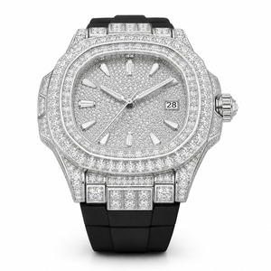Montre de luxe pour homme avec diamants, boîtier en acier inoxydable polygonal, bracelet en caoutchouc, affichage analogique de la date à quartz - Product Image 2