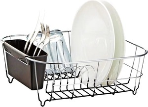 Support à assiettes en métal noir à 3 niveaux avec porte-serviettes et paniers à ustensiles, organisateur de vaisselle de cuisine, support décoratif en métal noir - Product Image 6