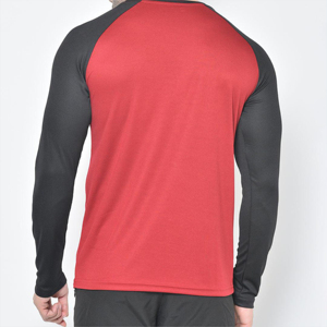 T-shirt Raglan Homme Manches Longues 2026 Couleur Unie Rouge Noir Col Rond Coupe Slim Sportif Tricoté Respirant Tenue Décontractée - Product Image 5