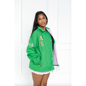 Sorority Kapa Hooded Canvas Rain Jacket <b>Green</b> Greek Outerwear Embroidered Logos | Custom Lining | Waterproof | Spring/Autumn - Product Image 3