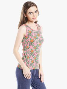 Camiseta sin mangas de algodón con estampado floral para mujer, cuello redondo, estilo casual, tejido transpirable, longitud regular - Product Image 3