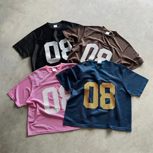 T-shirt en maille respirante brodé avec logo personnalisé, style streetwear, coupe ample, pour homme - Product Image 1