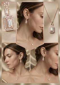 Boucles d'oreilles pendantes tendance en or rose plaqué avec diamants de laboratoire et halo taille baguette, idéales pour un cadeau de mariage pour femme - Product Image 3