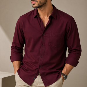 Casual Summer Mens Shirts Long-Sleeve Turn-<b>Down</b> Collar Blank Design Solid Color High Quality Men Shirt - Product Image 1