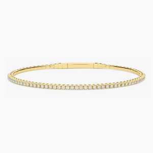Diamond Bangle Stacking <b>Bracelets</b> Thin Minimalist 14K 18K Solid Gold Cut Lab Grown Prong Set Solitaire Push Clasp <b>Cuff</b> Jewelry - Product Image 1