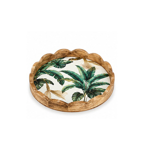 Bandeja de Almacenamiento Rectangular de Madera con Diseño de Hojas Tropicales, Estilo Moderno y Lujoso, Acabado Pulido, Apta para Uso en Mesa, Multifuncional, Apta para Lavavajillas - Product Image 1